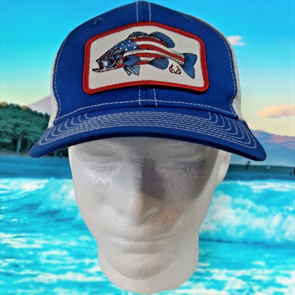 Realtree Bass Truckers Cap Snapback Meshback Blue Baseball Hunting Sports Hat